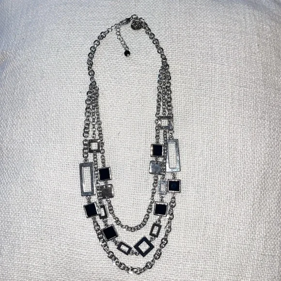 WHBM silver tone and black squares triple necklace - Picture 4 of 5